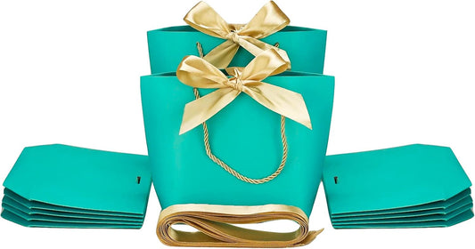 HUAPRINT Gift Bags with Handles,7.48×3.54×7.9 inches,Party Favor Bags with Bow Ribbon,12Pcs Teal Blue Paper Bags for Birthday Wedding Bridesmaid Holiday