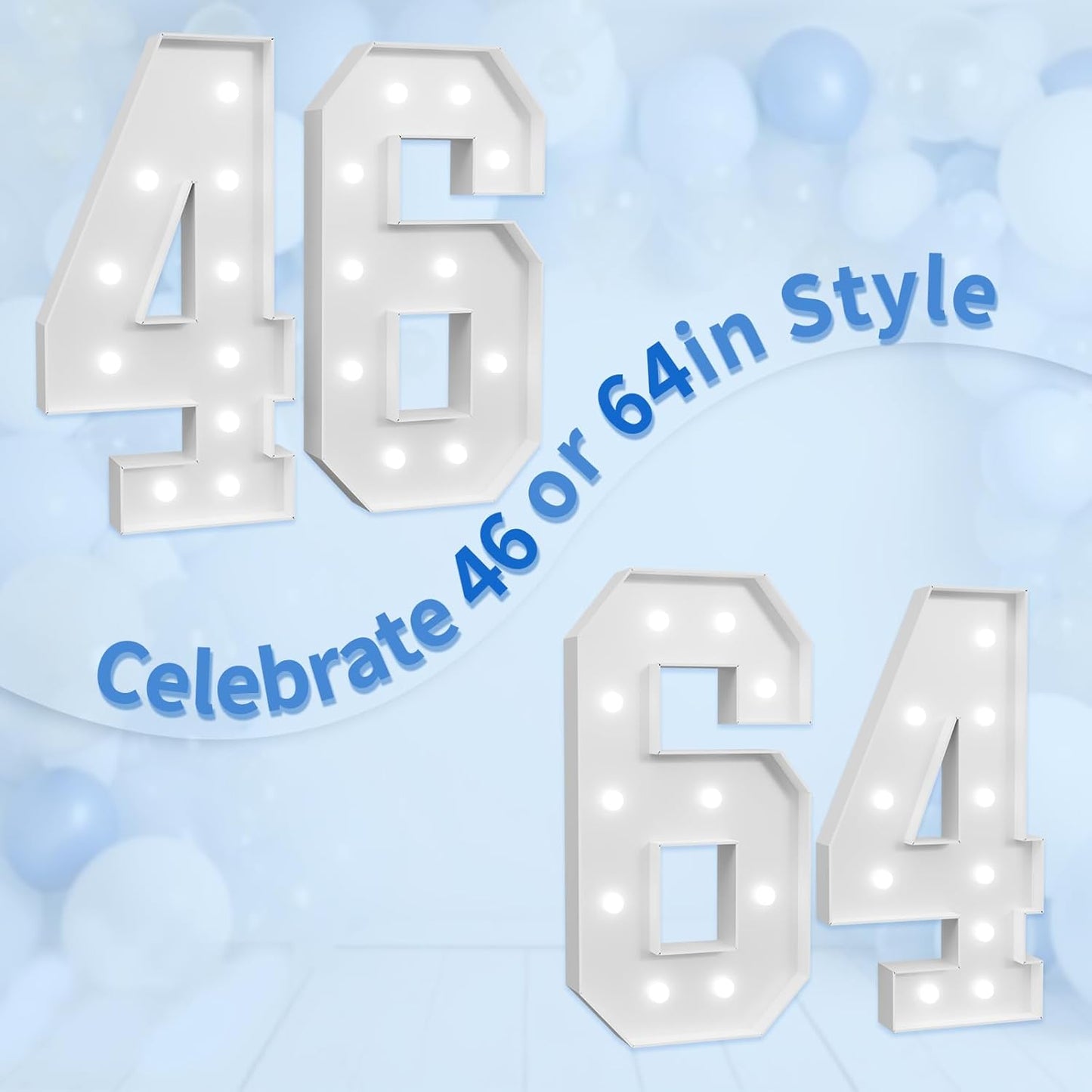 imprsv Marquee Numbers Large 46th-Birthday Decorations: 4ft Light Up Number Party Decor 46 Year Old 64th Birthday Decoration Backdrop 64 Anniversary Cardboard Big Mosaic Balloon Frame Number 46