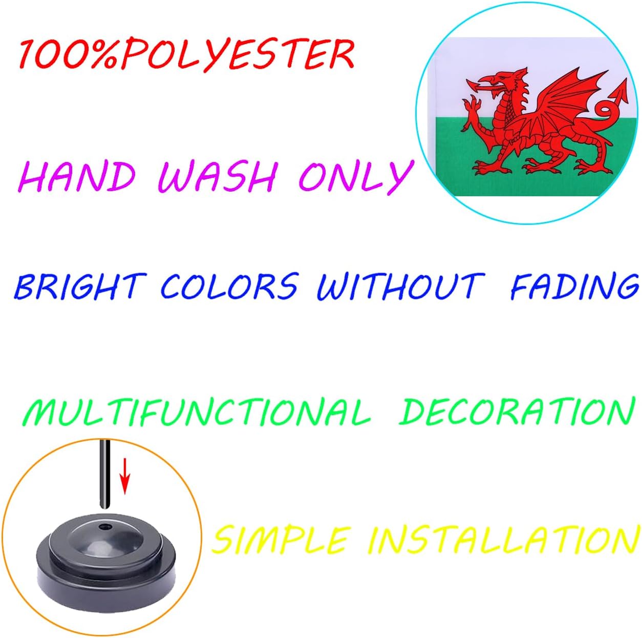 WXTWK 2 Pack Welsh Flag Welsh Deluxe Desk Flag Set - Mini Small Wales Table Office Flags with Black 12" Solid Pole Stand Base Classroom Meeting Desktop Decorations