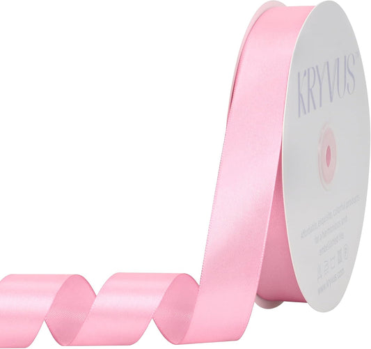 Rose Pink Satin Ribbon 1 inch X Continuous 100 Yards, Single Face Polyester Ribbon Perfect for Gift Wrapping, Flower Bouquet, Wedding Decor, Crafts, Bow Making, Sewing and More