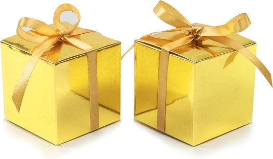 COTOPHER 60pcs Small Gift Boxes, Favor Boxes 2x2x2 inches Paper Gift Boxes with Ribbons Candy Box for Wedding Favors Baby Shower Bridal Shower Birthday Party (60pcs 2x2x2, Gold)