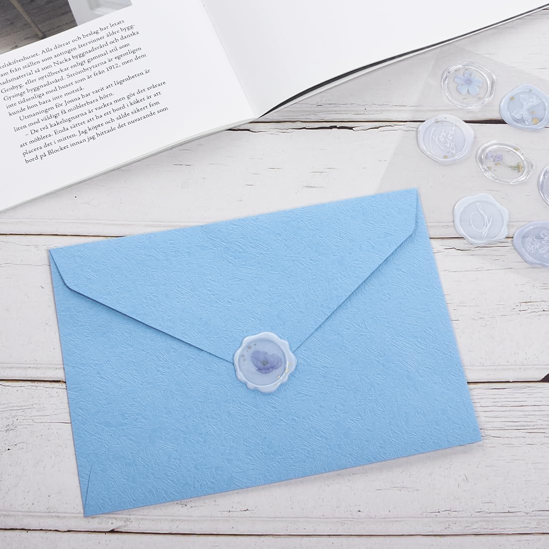30 Pieces A6 Envelopes with 30 Seal Stickers, 6.32 x 4.45 inch Envelopes for 4 x 6 Wedding Invitation Cards, Greeting Cards, Graduation, Birthday Party Invitations, Blue.