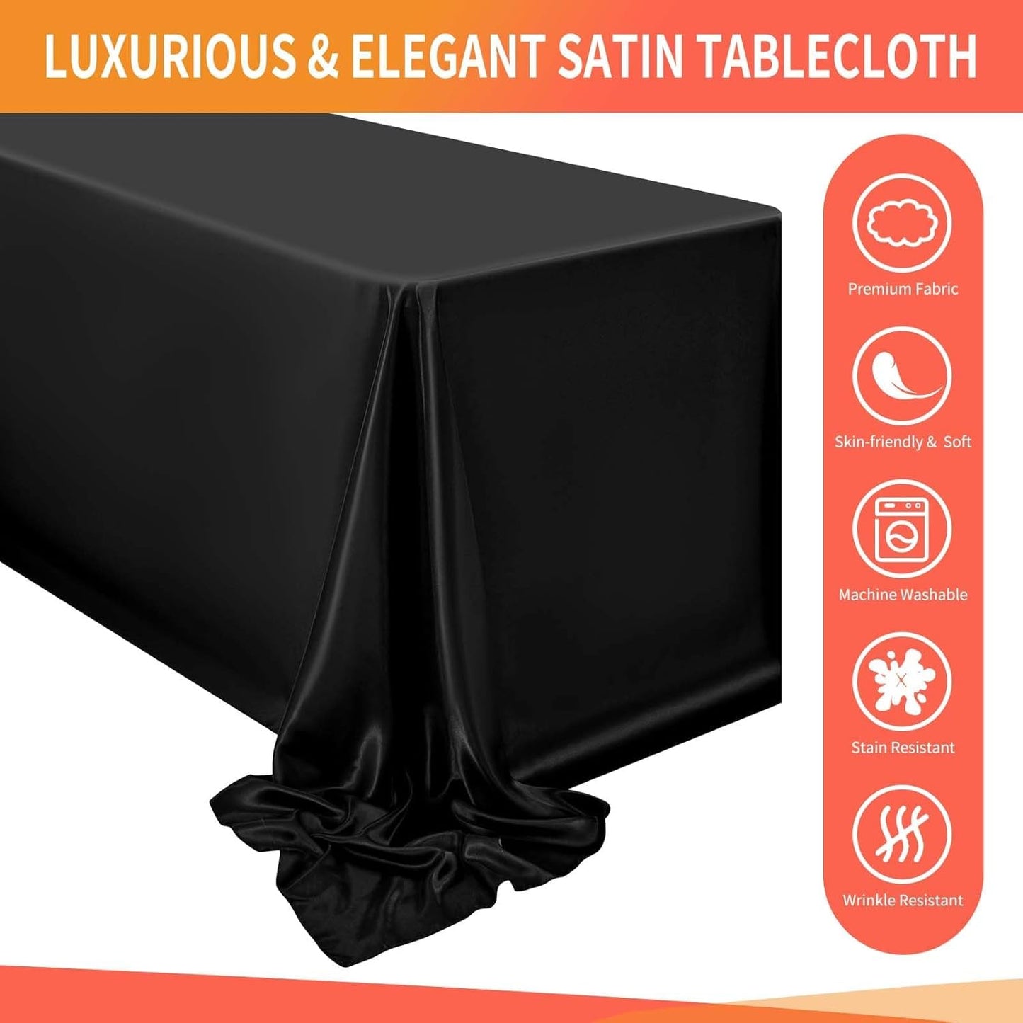 8 Pack Satin Tablecloth 90 x 156 Inch Black Rectangle Silky Satin Table Cover,Bright Silk Smooth Table Cloth,Overlay Silky Table Cover for Wedding Party Banquet Event Dining Decoration