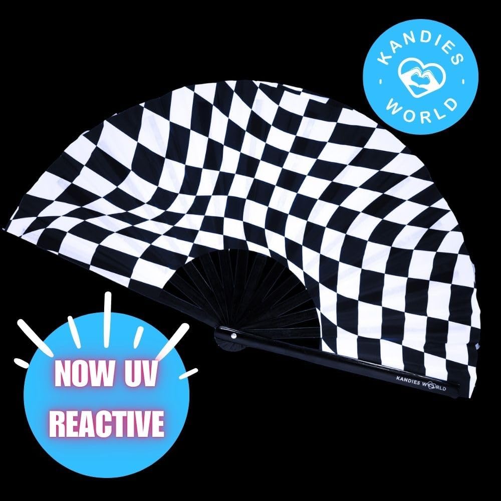 Kandies World Custom Festival Folding Hand Fan - Unique Designs, Made of Bamboo, Clacking Sound, Lightweight - Perfect Rave and Festival Accessory!