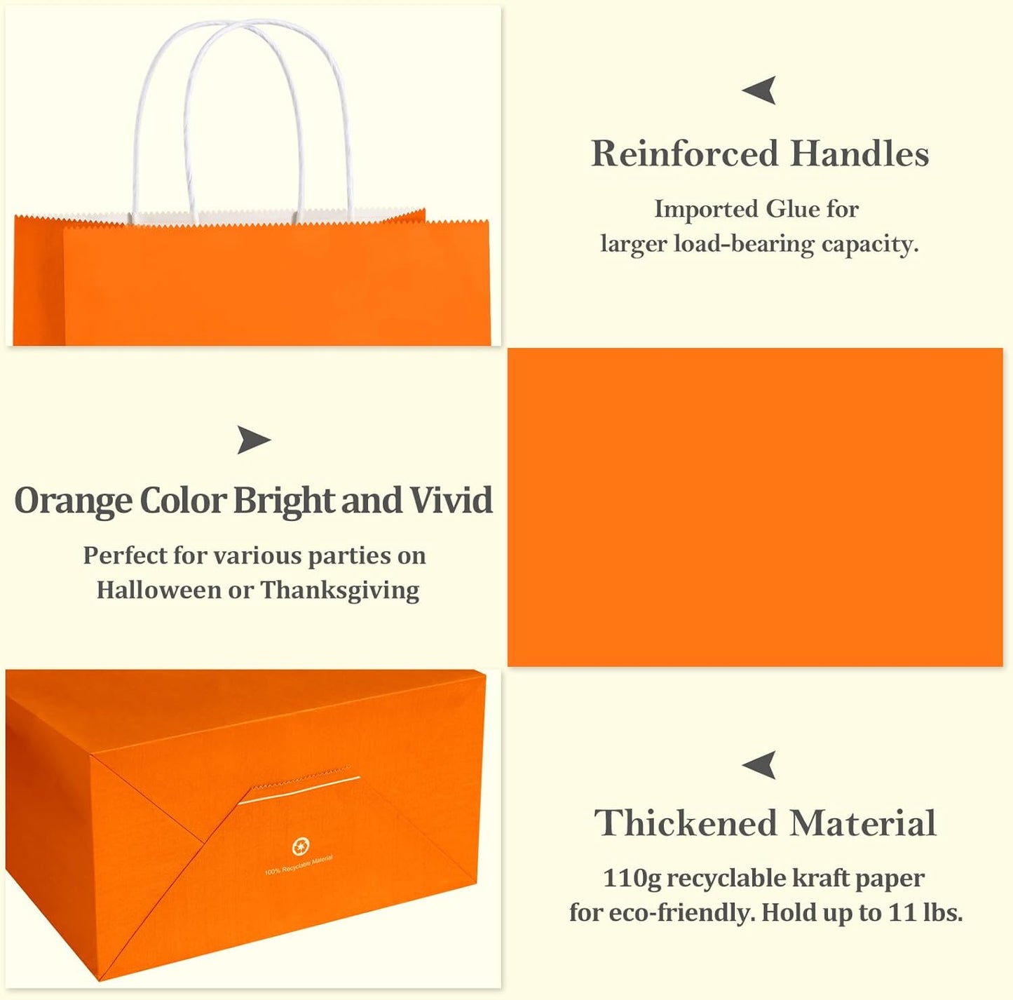 BagDream Orange Gift Bags 10x5x13 Inch 100Pcs Large Kraft Paper Bags Bulk for Halloween, Sporting Party Favors, Fall Festivals, Wedding, Shopping, Retail, Grocery