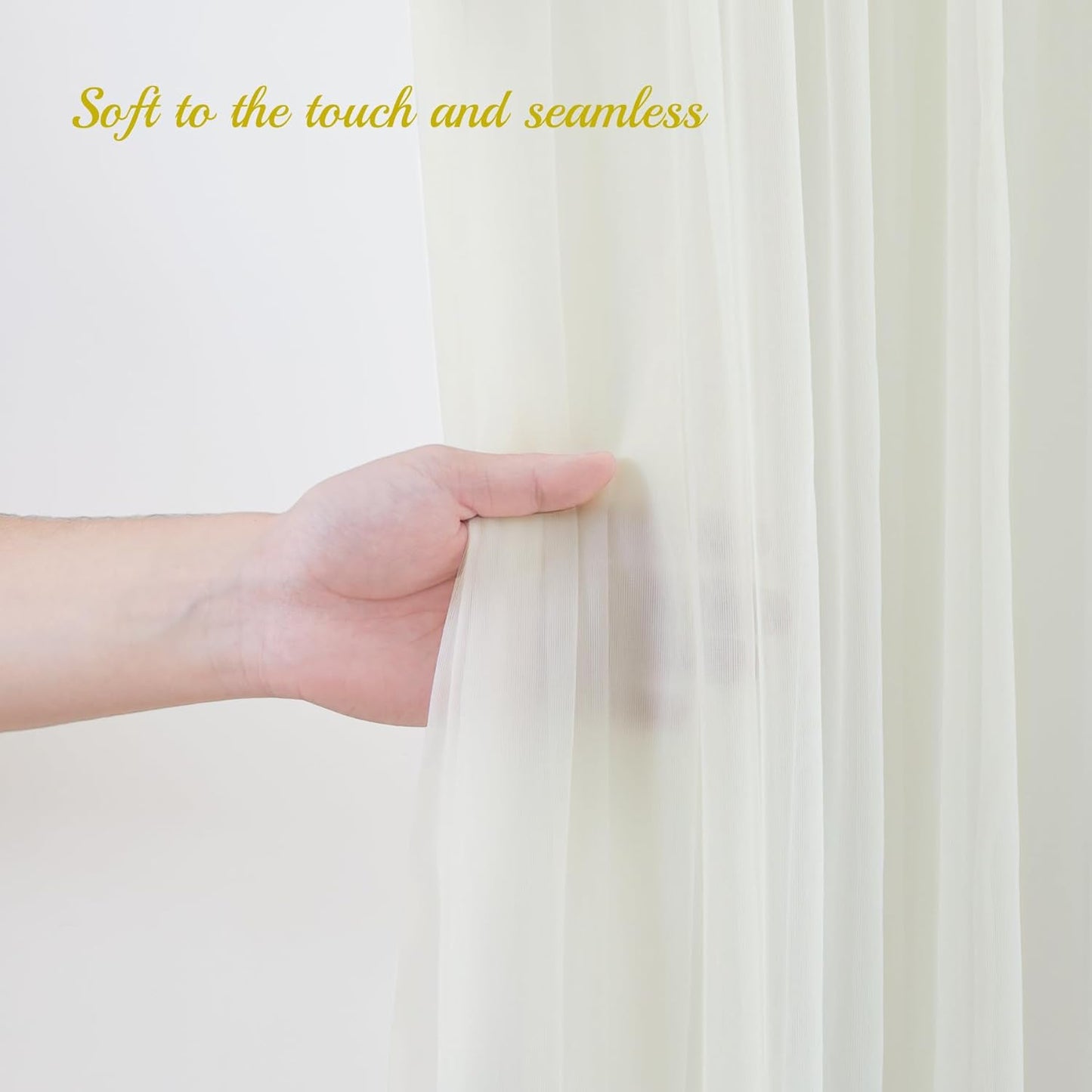 30×10ft Cream White Tulle Backdrop Curtain with Lights String for Parites, Sheer Photo Backdrop Curtains for Wedding Party Photography Background