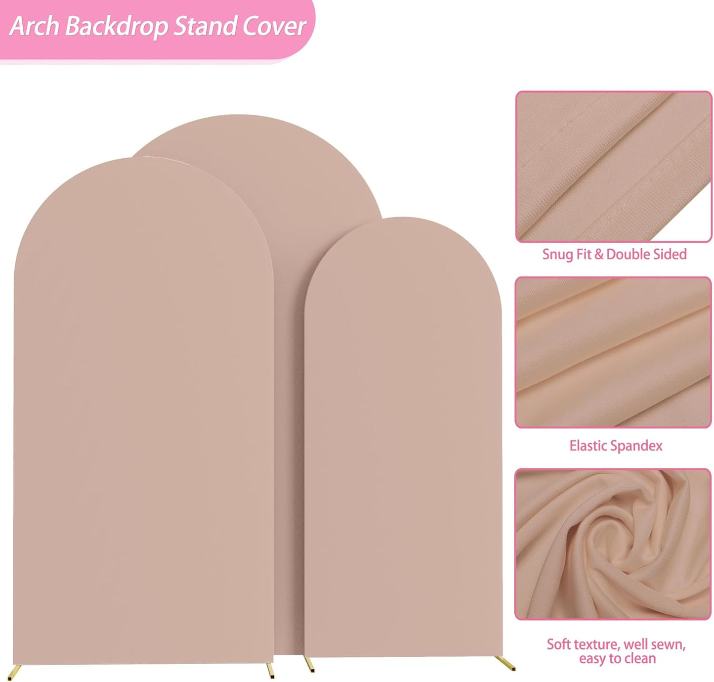 Fomcet Wedding Arch Cover 7.2FT, 6.6FT, 6FT Nude Spandex Fitted Fabric Arch Backdrop Cover Set of 3 Round Top Chiara Arched Backdrop Stands Covers for Wedding Ceremony Birthday Party Baby Shower
