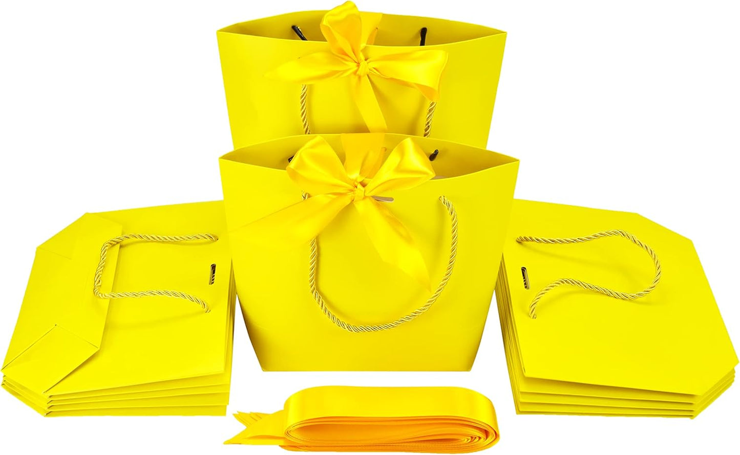 HUAPRINT Gift Bags with Handles,7.48×3.54×7.9 inches,Party Favor Bags with Bow Ribbon,12Pcs Yellow Paper Bags for Birthday Wedding Bridesmaid Present Celebration Holiday