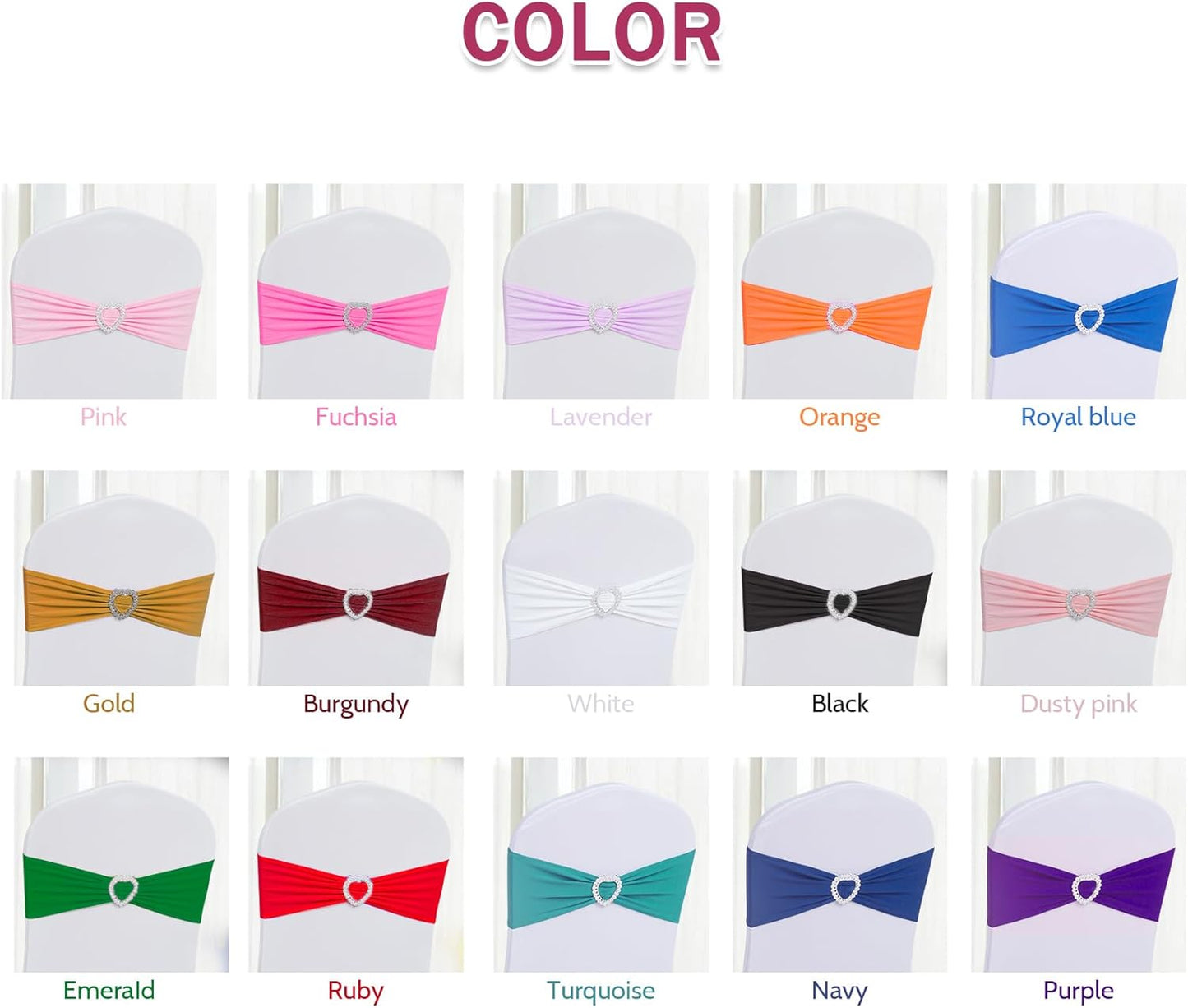 Howhic Pack of 120 Spandex Chair Sashes Bows Stretch Chair Cover Band with Buckle Slider Universal Elastic Chair Ties for Wedding Banquet Party Event Decoration (Fuchsia)