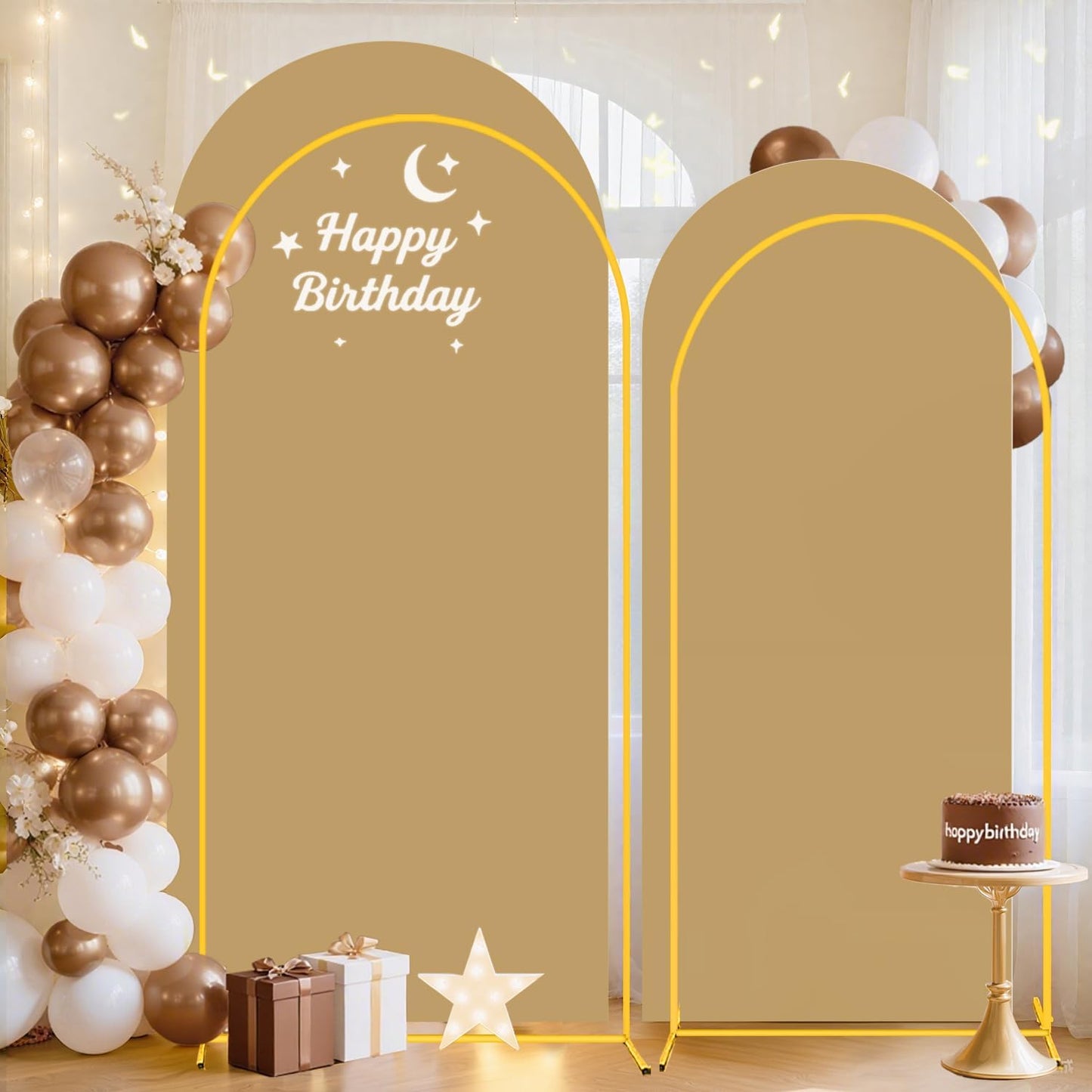 Wedding Arch Backdrop Stand and Brown Arch Cover Set 7.2FT/6FT Party Backdrop Arches Frame Balloon Arched Stand Covers Metal Arches with Covers for Birthday Wedding Ceremony Baby Shower Decor