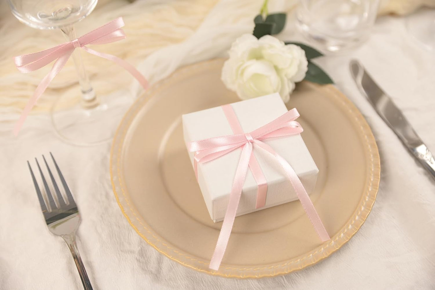 Baby Pink Satin Ribbon 1/4 inch X Continuous 25 Yards, Single Face Polyester Ribbon Perfect for Gift Wrapping, Flower Bouquet, Wedding Decor, Crafts, Bow Making, Sewing and More