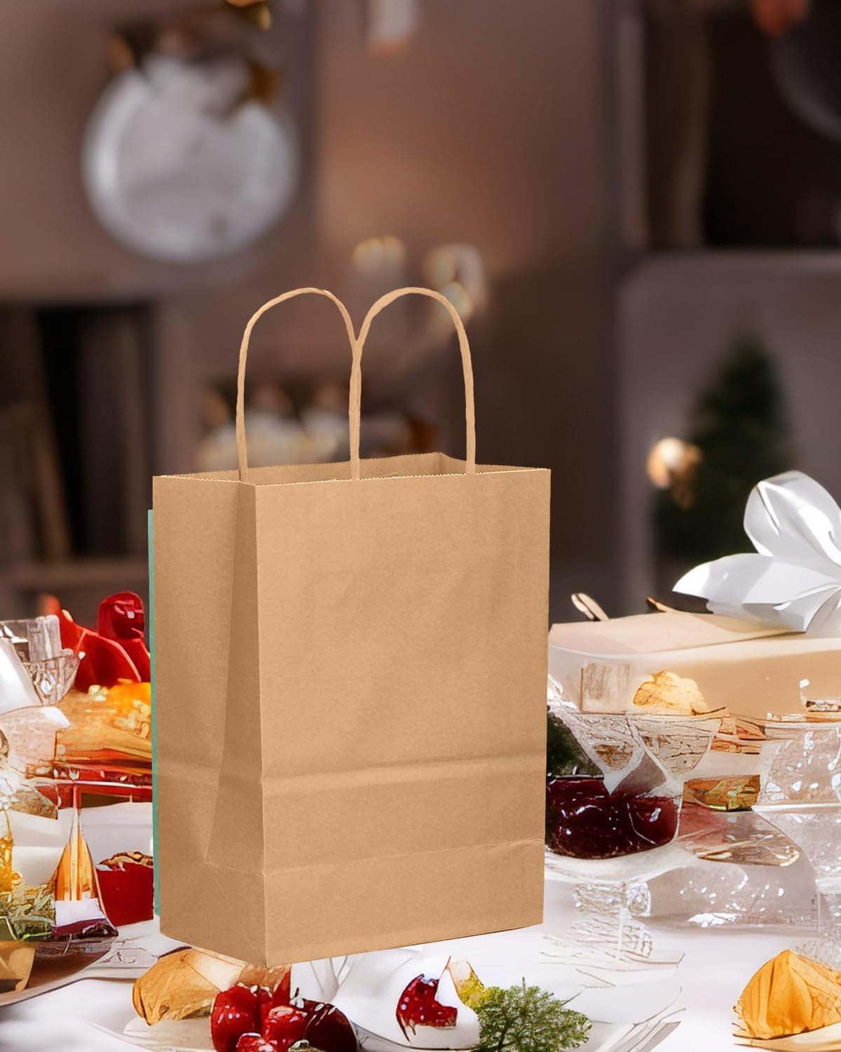 qiqee 26-Packs Brown Gift Bags with Handles Bulk 8.3"x3"x 6" Small Size Kraft Paper Bags Multiple Uses (Small Size)
