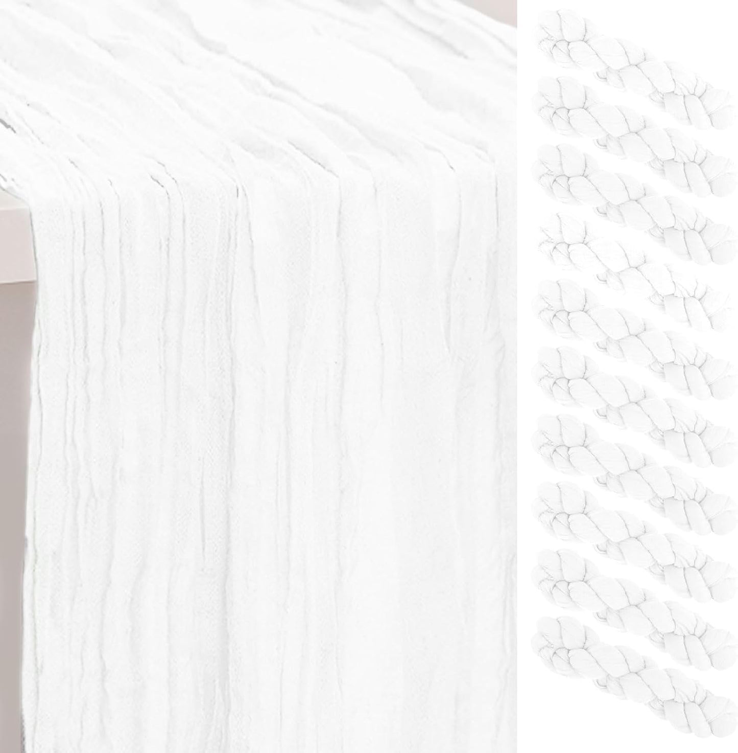 10 Pack White Cheesecloth Table Runner 35x120 Inch 10Ft Rustic Gauze Cheese Cloth Thanksgiving Table Runner Sheer Cheesecloth Table Runners for Wedding Party Bridal Shower Decoration