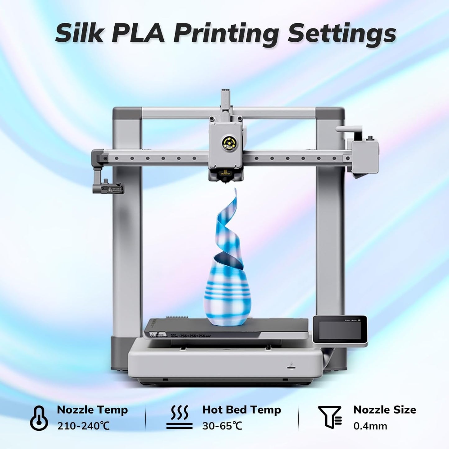 AMOLEN Silk PLA 3D Printer Filament, Shiny Multicolor Rainbow PLA Filament 1.75mm, Fast Color Change PLA 3D Printing Filament for Most FDM 3D Printer, Blue Pink White, 1kg (2.2lbs)