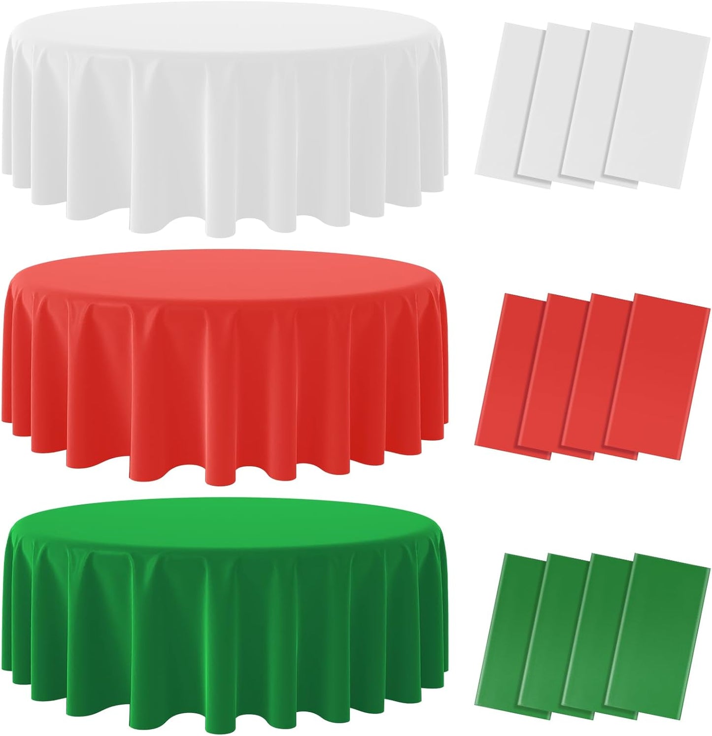 12 Pack Christmas Round Disposable Tablecloth, Red White Green Circle Plastic Tablecloth Bulk, Italy Theme Table Covers for Christmas Family Gathering Dining Banquet Italian Party Decoration,84inch