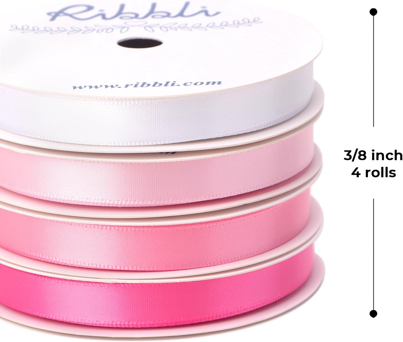 Ribbli Pink Satin Ribbon 3/8 Inch x 4 Rolls Total 40 Yards- White Pink Ribbon for Gift Wrapping Craft Wedding Decoration