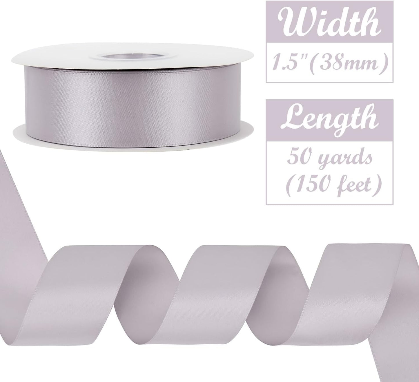 HUIHUANG Dusty Purple Ribbon 1-1/2 inch x 50 Yards, Double-Faced Dusty Lilac Satin Ribbon for Flower Bouquets Gift Wrapping Crafts Bows Holiday Home Decor Wedding Bridal Shower Decoration