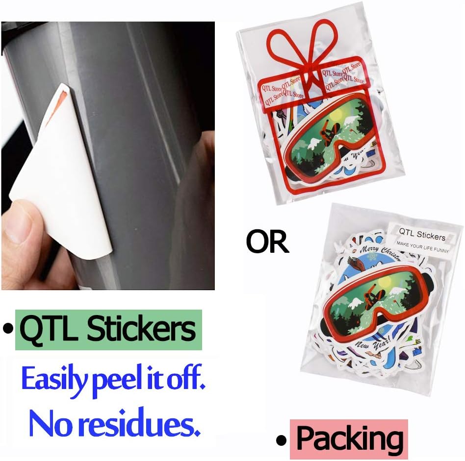QTL Ski Stickers for Kids Skiing Stickers for Snowboard Helmet Adults Teens Waterproof Vinyl Pack 50Pcs