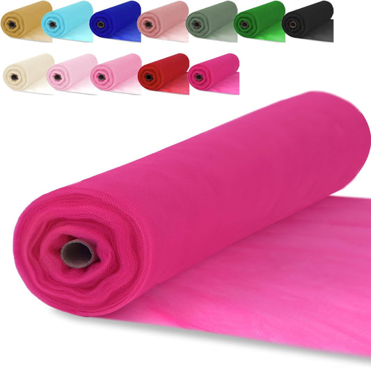 Hot Pink Tulle Fabric Rolls 54 Inch x 10 Yards Large Mesh Tull Bolt for Wedding, Garden Netting, Tutu Skirt, Party Decoration and Craft Supplies