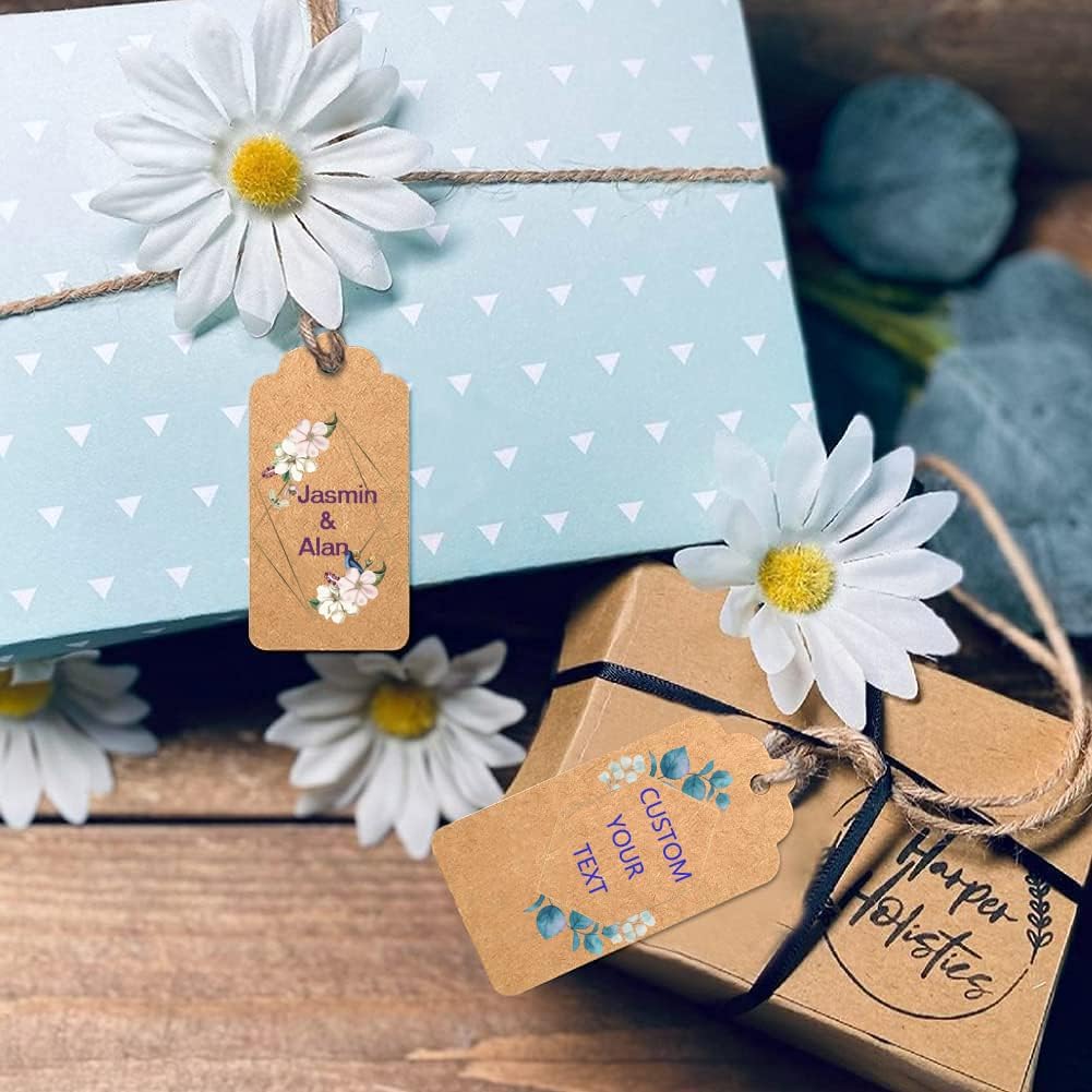 Custom Gift Tags with String, Personalized Tags for Favors, Customized Gifts Wrapping Labels, Wedding Items Birthday Party Favors Crafts Tag (Rectangle Shape)