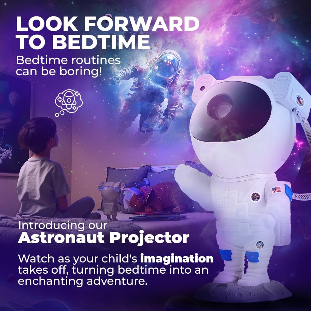 Mind-Glowing Astronaut Galaxy Projector - Spaceman Projector with Remote, Timer, Star & Nebula Modes - Dimmable Astronaut Night Light for Kids Space Decor - Cool Birthday Gift for Any Year Old Boys