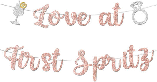 Love At First Spritz Wedding Banner - Bridal Shower Decorations, No Diy, Glitter Just Engaged Spritz Party Banners for Wedding/Engagement/Bachelorette Party Decorations Supplies, Rose Gold.