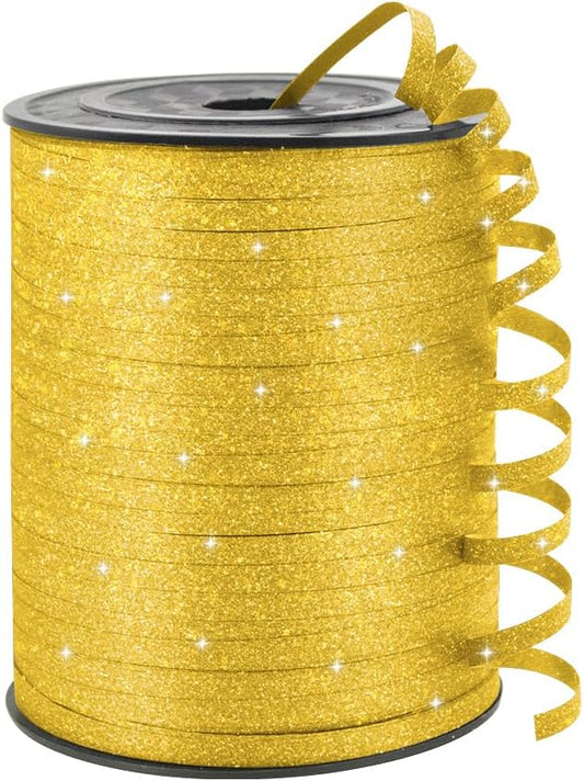 KMER LIFE Golden Glitter Curling Ribbon, 1/5" Wide x 500 Yards Christmas Curling Ribbons for Gift Wrapping, Party Decoration, Balloon String, Crafting, Balloon Ribbons for Florist Flower (1 Roll)
