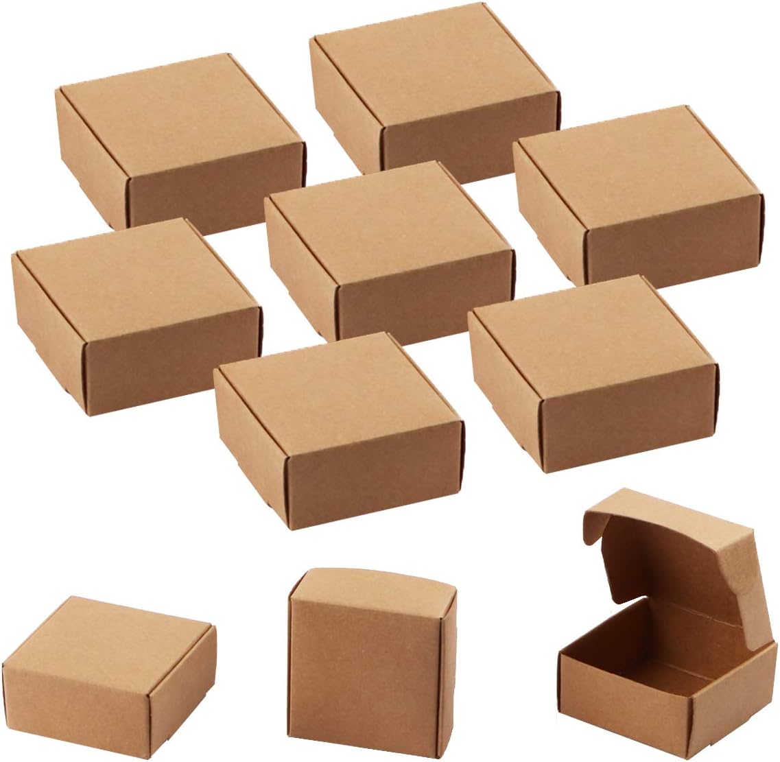 Sdootjewelry Mini Cardboard Boxes, 2.16"x 2.16" x 0.98" Mini Boxes, Jewelry Boxes Packaging 100 Packs, Brown Kraft Boxes for Ring Earrings