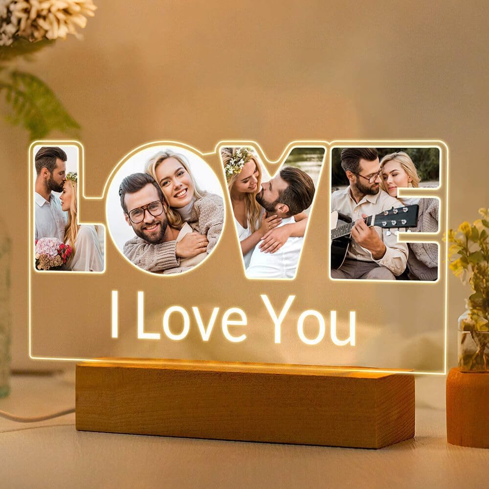 Personalized Anniversary Couple Gifts for Women Men, Custom Picture Frames with Photo, Customized Photo Frame with Night Light, Personalized Birthday Gifts for Her Him Girlfriend Boyfriend