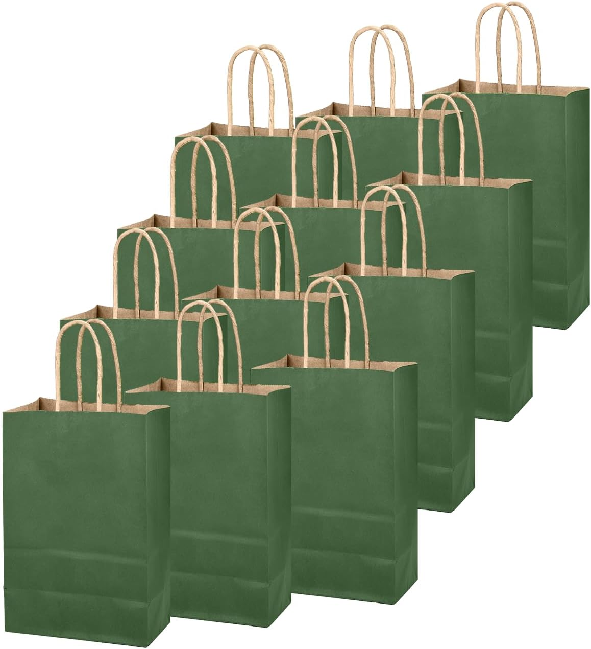 qiqee Dark Olive Green Gift Bag with Handles Bulk 24Pcs Paper Bags -8.3"x6"x3. 15" Party Favor Bags - Solid Color