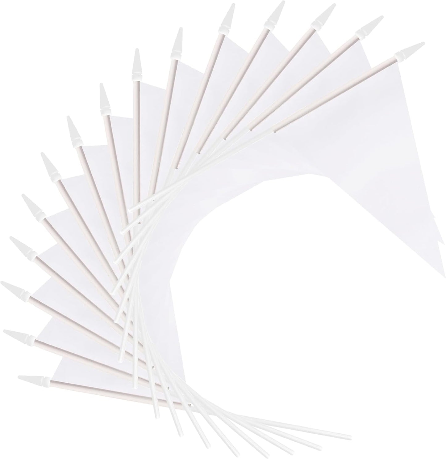 12 Pack White Pennant Flags Small Mini Hand Held Solid Color Pennant On Sticks Flags with 12.6"Solid Pole & Spear Top,Party Events Celebration,School,Grand Opening,Kids Birthday,Sports Clubs,Flower Pot