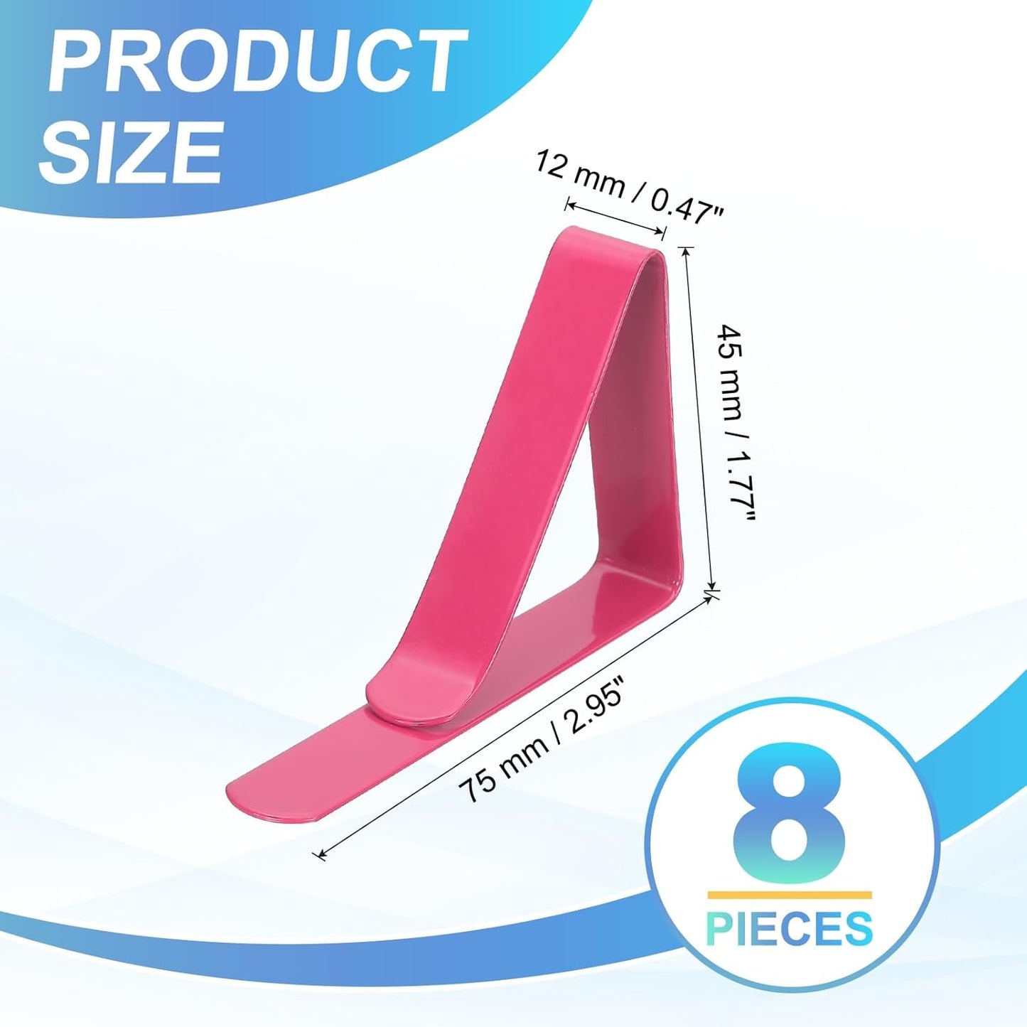uxcell 8 Pack Tablecloth Clips, Stainless Steel Table Cloth Cover Clamps, 2.95" x 1.77" Windproof Holder Clips for Home Party Picnic Wedding Camping Dining Tables, Pink
