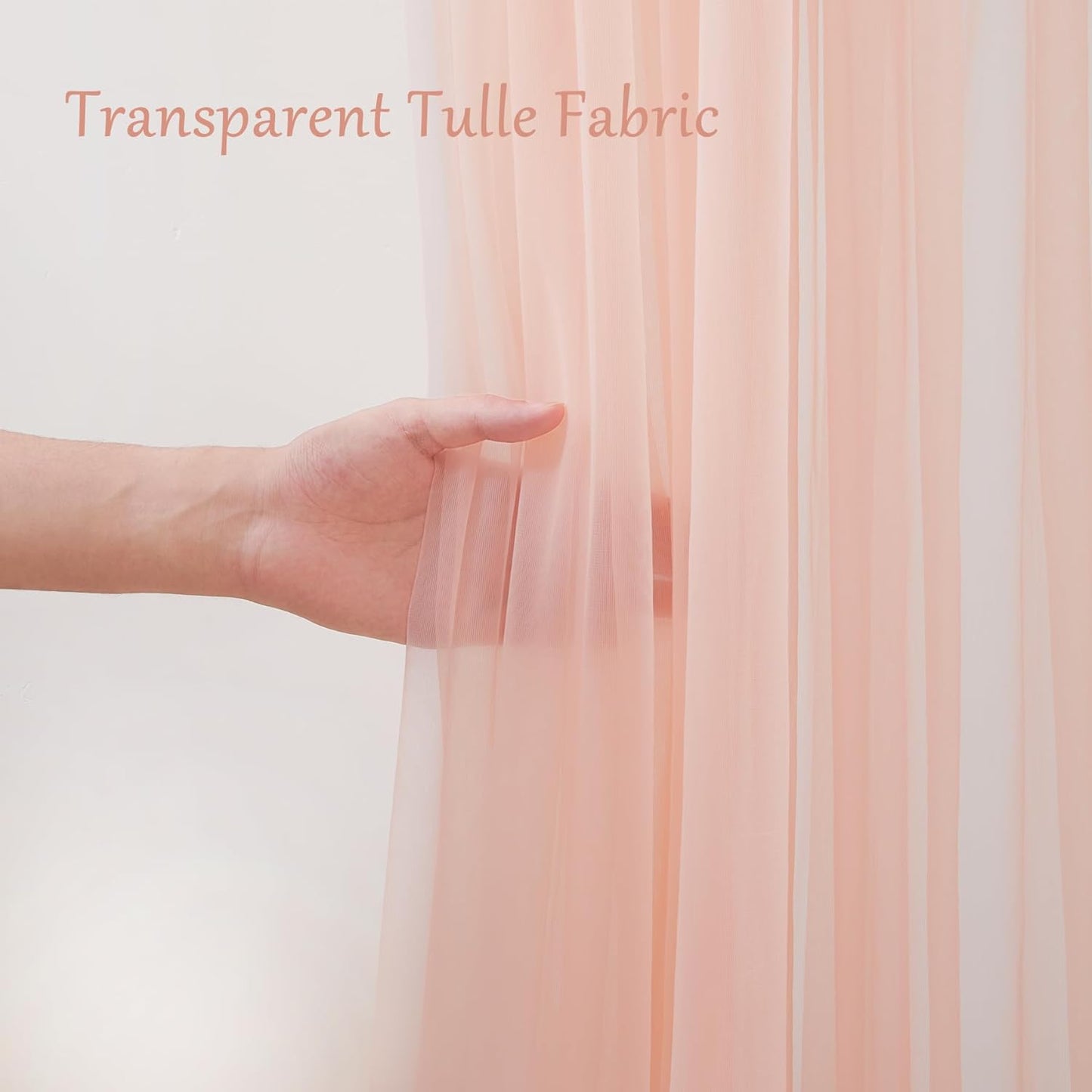30×10ft Peach Tulle Backdrop Curtain with Lights String for Parties, Sheer Curtain Backdrop Drapes for Wedding Party Home Decorations