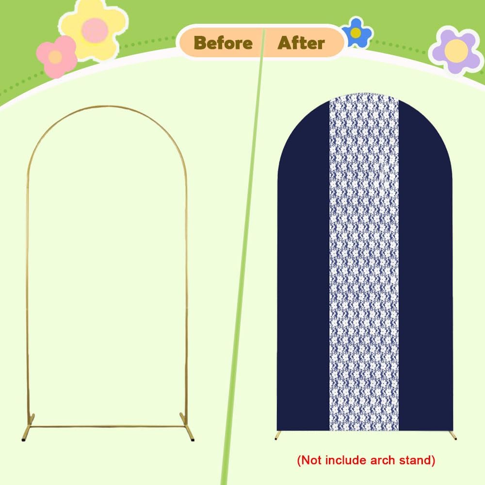 Navy Blue Arch Cover 7.2ft Lace Arched Backdrop Cover Dark Blue Chiara Arch Frame Back Drop Cover Spandex Wedding Arch Stand Fabric Navy Rustic Vintage Party Baby Shower Birthday Decorations