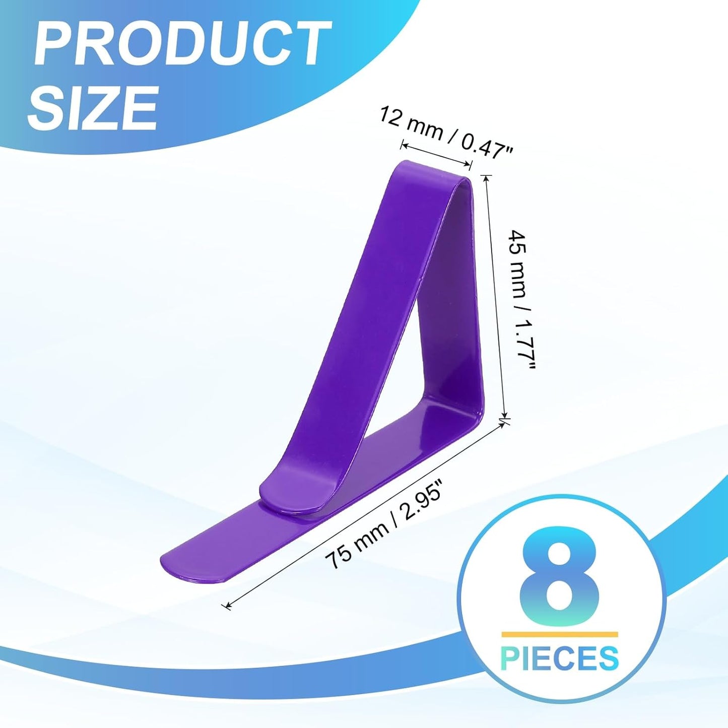 uxcell 8 Pack Tablecloth Clips, Stainless Steel Table Cloth Cover Clamps, 2.95" x 1.77" Windproof Holder Clips for Home Party Picnic Wedding Camping Dining Tables, Purple