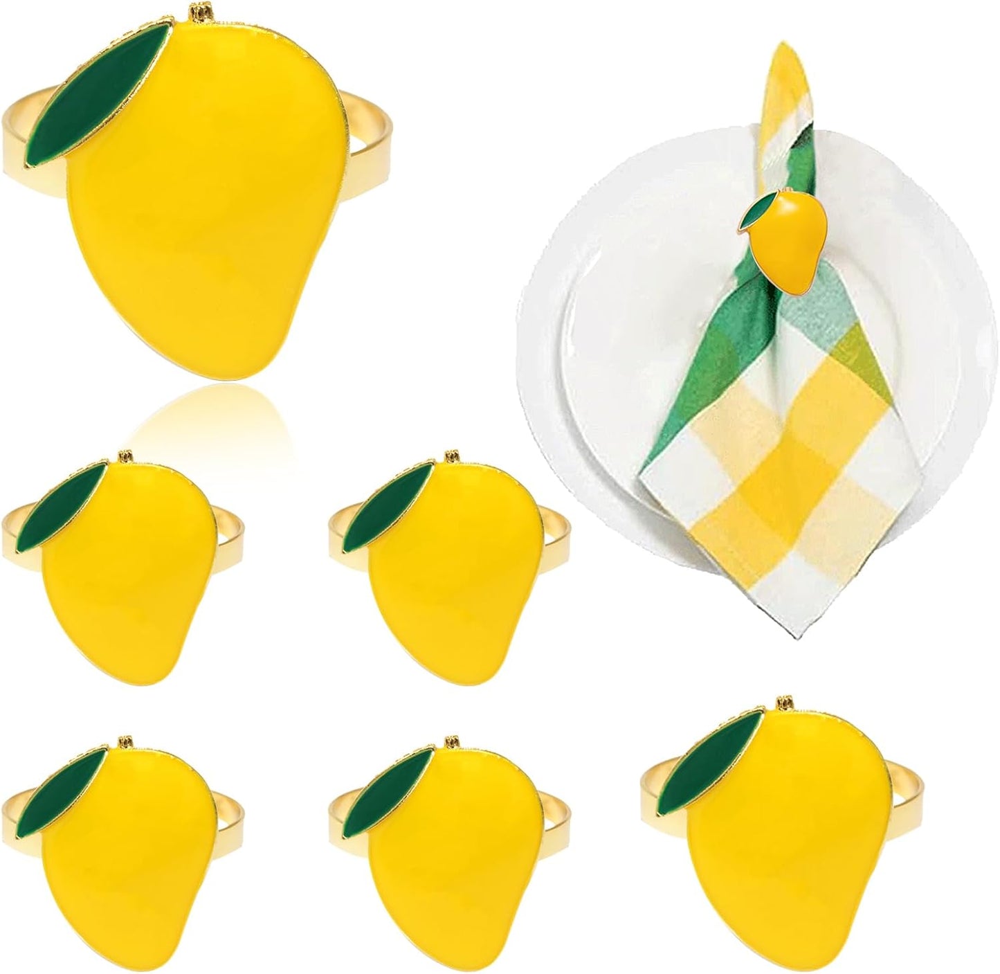 Napkin Rings Set of 6 Yellow Lemon Napkin Rings for Napkins,Gold Napkin Holders for Cloth Napkins,Rustic Napkin Ring Farmhouse Dining Table Decor,Fall Napkin Ring Holders for Garden Parties