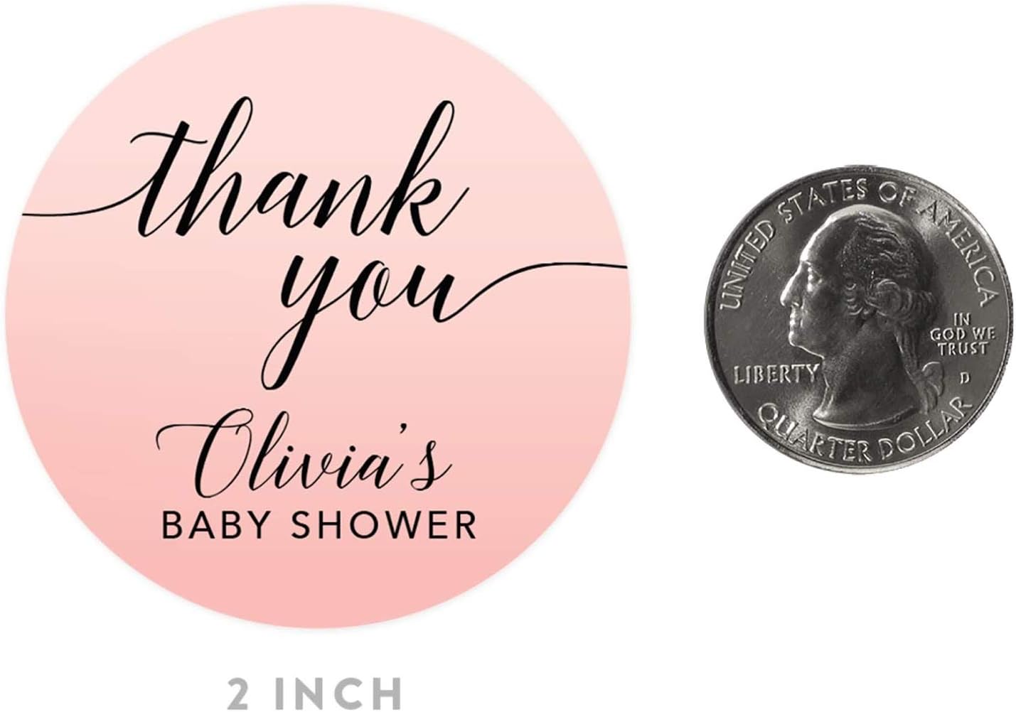 Andaz Press Personalized Blush Pink Rose Elegant Party Collection, Round Circle Label Stickers, Thank You, Olivia's Baby Shower, 40-Pack, Custom Favors Decor Envelope Seals
