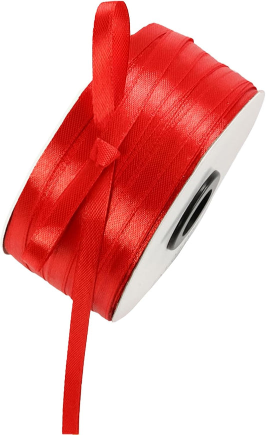 1/4" x 230 Yards Red Satin Ribbon Single Faced Bulk Fabric Ribbons for Gift Wrapping, Crafting and DIY Projects, Hair Accessories, Tiny Bows