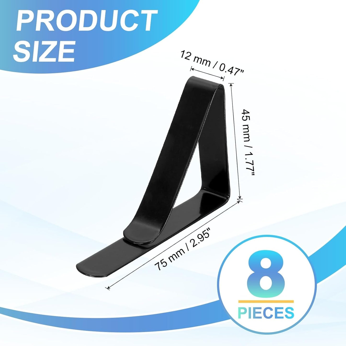 uxcell 8 Pack Tablecloth Clips, Stainless Steel Table Cloth Cover Clamps, 2.95" x 1.77" Windproof Holder Clips for Home Party Picnic Wedding Camping Dining Tables, Black