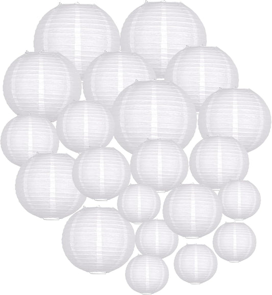 ADLKGG White Paper Lanterns Party Decorative, White Round Hanging Paper Lanterns Decorations for Graduation Wedding Engagement Birthday Party Decorations, 21pcs