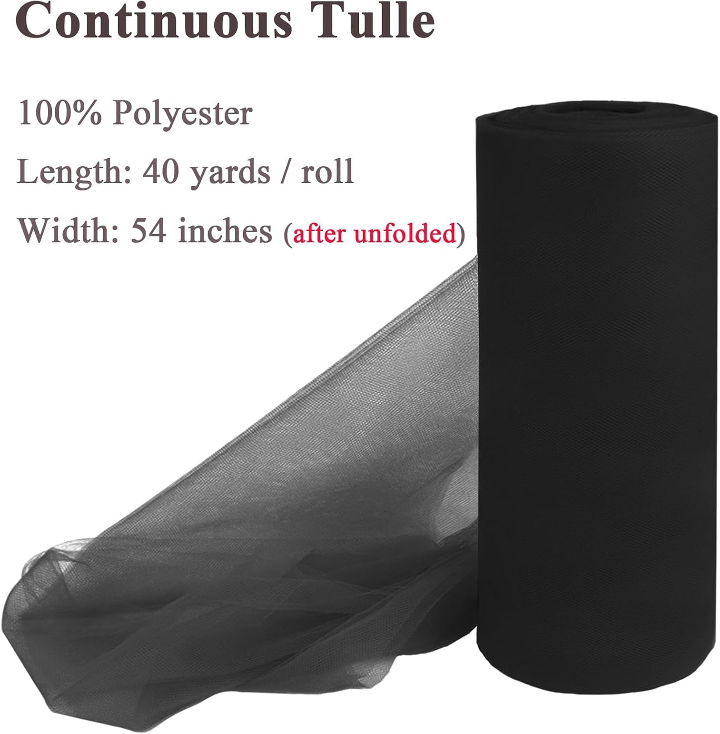 Black Tulle Fabric Rolls 54 Inch x 40 Yards Large Mesh Tull Bolt for Wedding, Garden Netting, Tutu Skirt, Party Decoration and Craft Supplies