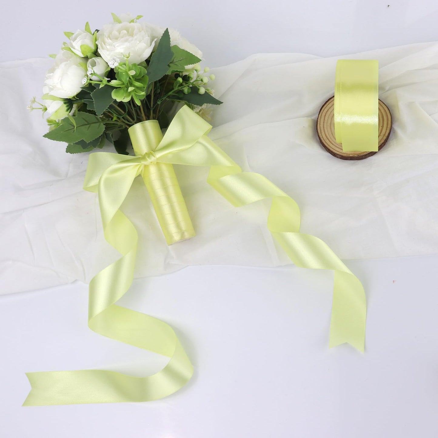 Cream Solid Satin Ribbon 1-1/2 Inch 50 Yards Solid Polyester Fabric Ribbon for Gift Wrapping Wedding Christmas Baby Shower Birthday Party Decoration Handmade Immortal Flower Craft