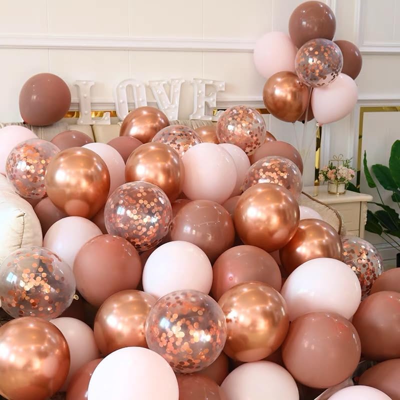 Bezente Rose Gold Confetti Latex Balloons - 60 Pack 12 inch Helium Rose Gold Confetti Balloons for Wedding Birthday Anniversary Bridal Shower Party Decorations