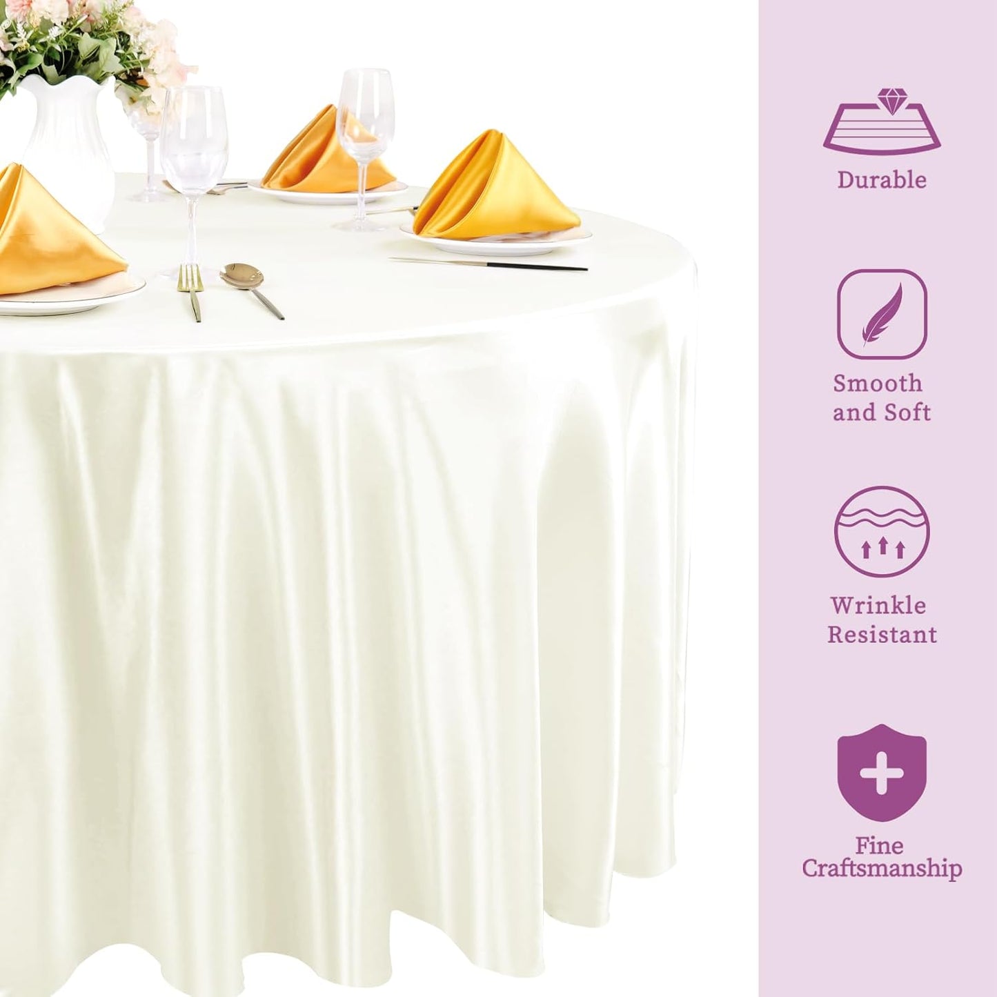 fani 6 Pack 108 Inch Ivory Round Tablecloth - Premium Silky Satin Tablecloth Overlay Smooth Fabric Table Cover Linens, Table Decoration for Wedding Party Banquet Events Restaurant Kitchen Dining