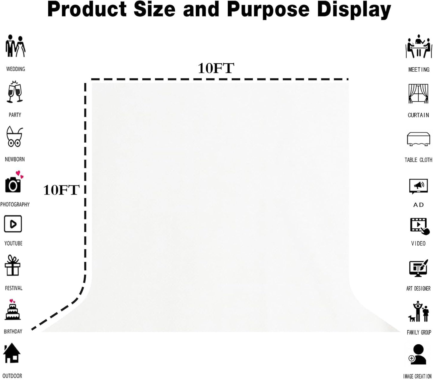 White Large Screen Backdrop for Photography 10x10FT Zoom Meeting, Game Live Steaming and Photo Studio Shooting Props