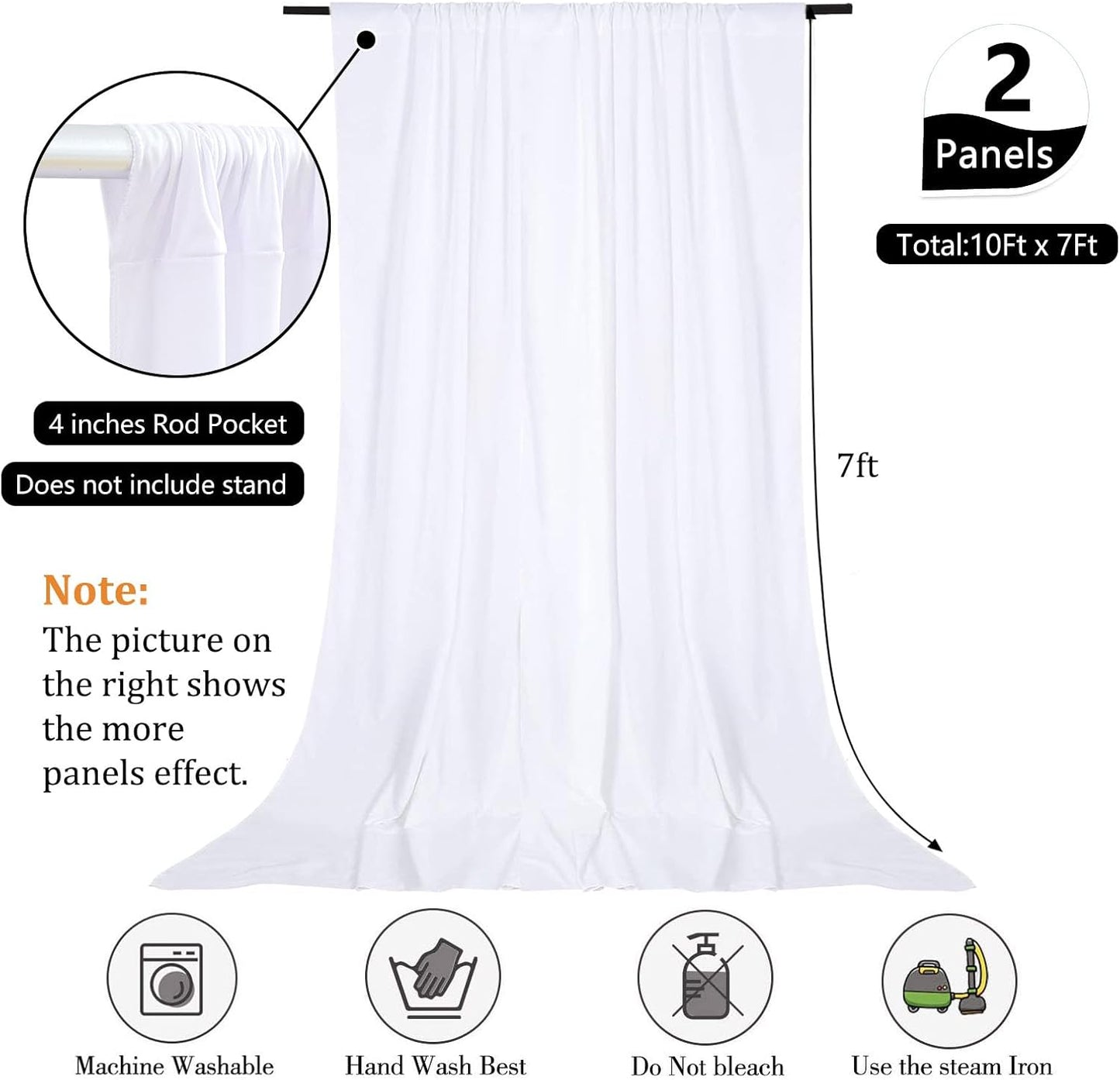10 x 7 Feet White Backdrop Curtain for Partie, Background Curtains for Photoshoot, Birthday, Wedding, Halloween, Thanksgiving, Christmas, New Year Party Decorations 5Ft x 7Ft, 2 Panels