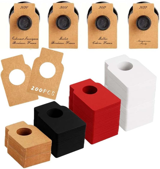 200 PCS Wine Bottle Tags –Paper Hanging Cellar Labels for Bottle Neck, Double-Sided Writable Gift Tags for Wine Racks, Champagne & Homebrew Organization (4 Color)