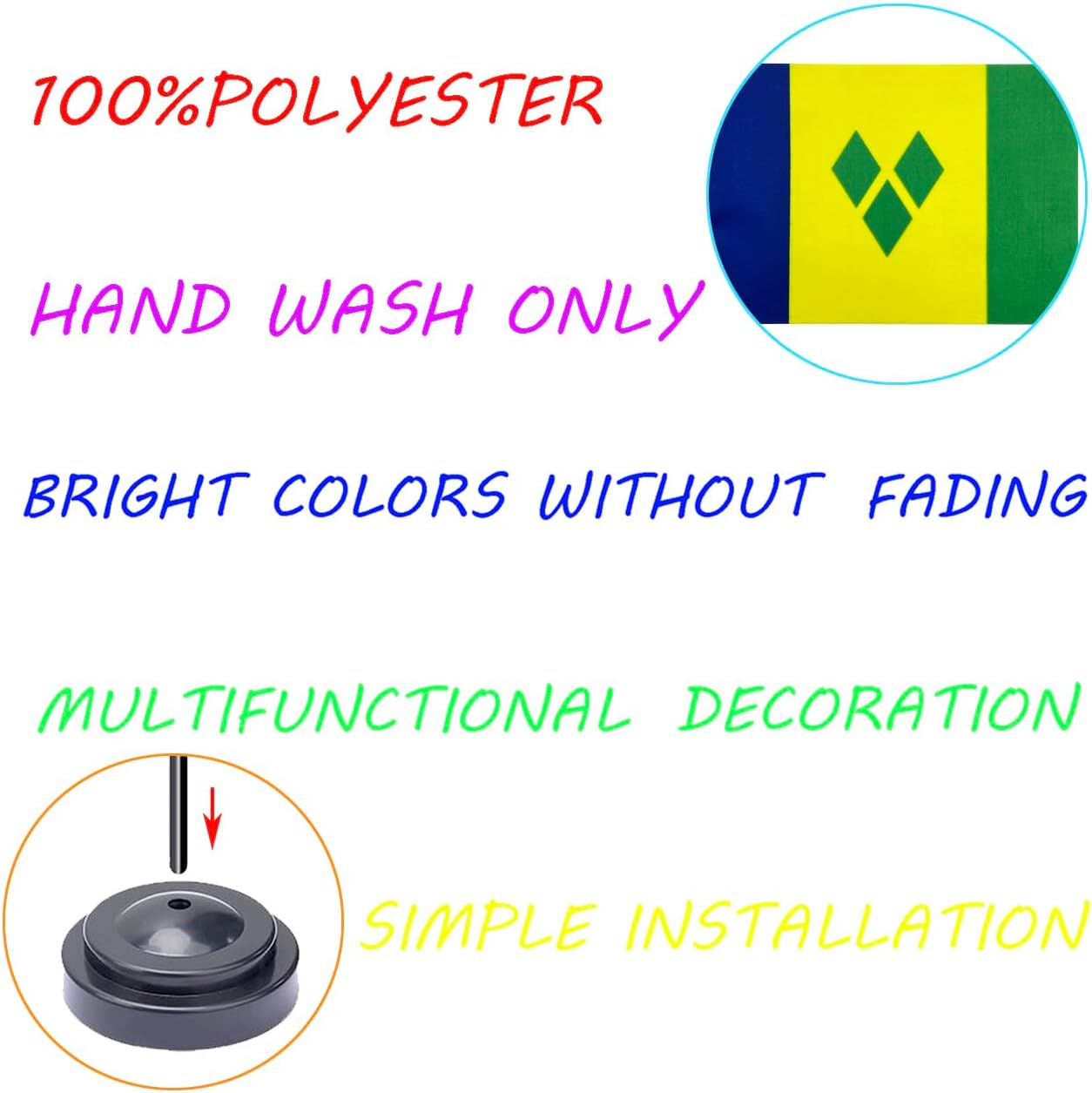 WXTWK 2 Pack Saint Vincent and the Grenadines Flag Saint Vincent and the Grenadines Deluxe Desk Flag Set - Mini Small Saint Vincent and the Grenadines Table Office Flags with Black 12" Solid Pole Stand Base Decorations