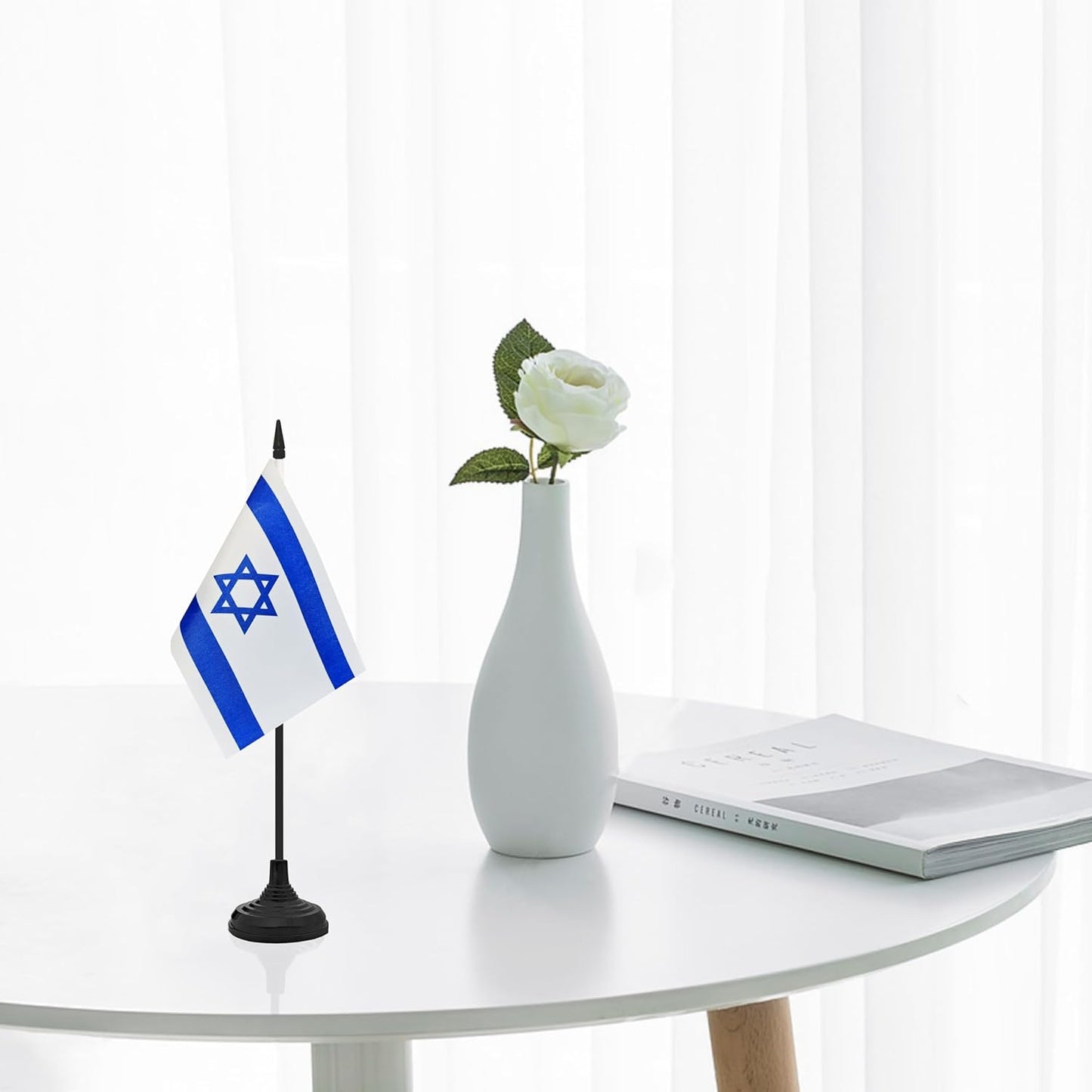 12 Pack Israel Desk Flag Set, Israeli Table Office Flag, Small Miniature Desktop Flag With Black Pole and Black Base, Classroom, Offices Meeting Desk Decoration (Israel)
