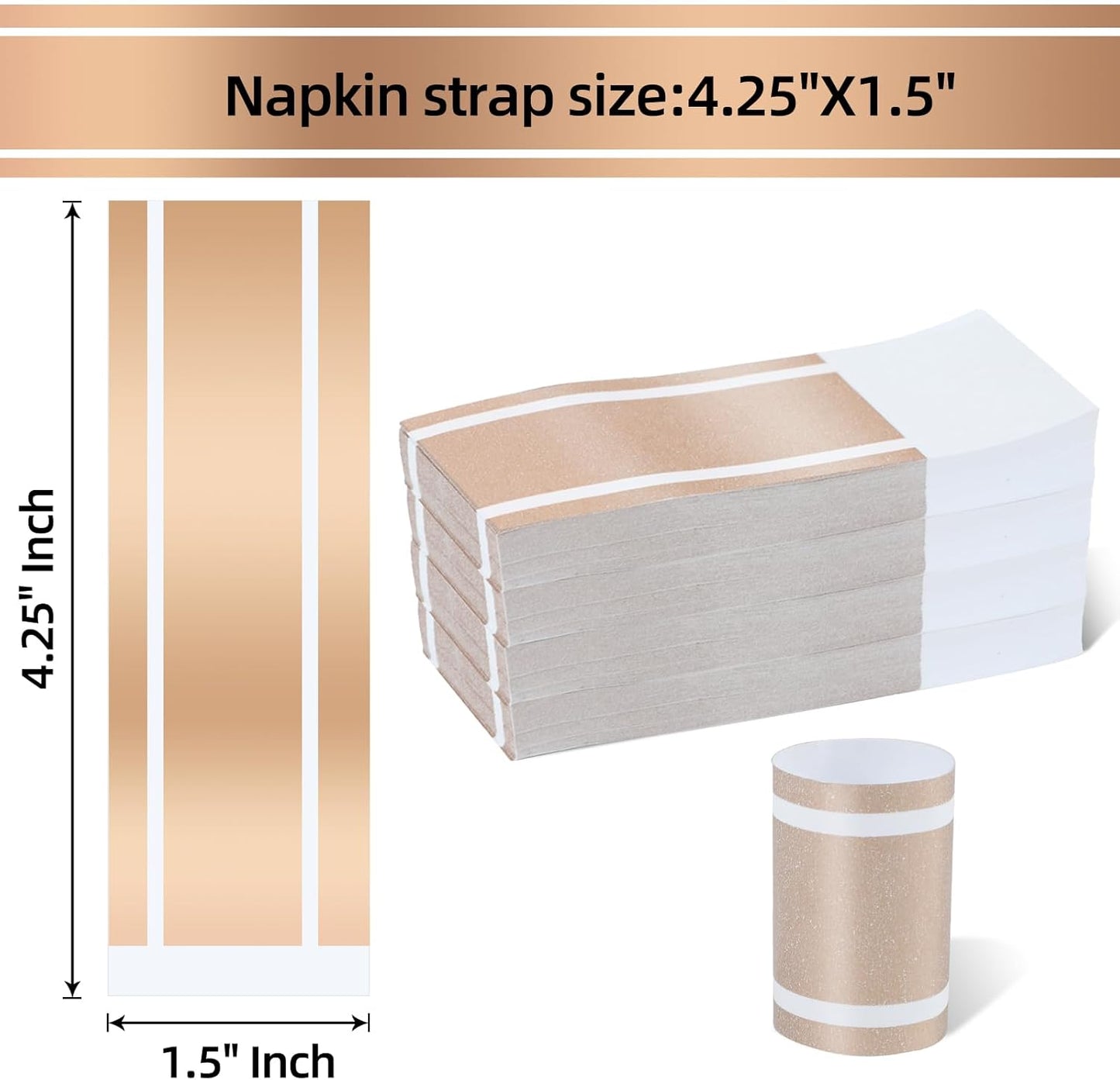 Germiwipe Paper Napkin Band, 200PCS (Matte Champagne Gold) Napkin Ring Self-Adhesive, Silverware Wraps Bands,Table Setup Wedding Event Party Supply (Matte Rose Gold /200pcs)